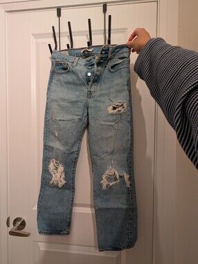 Light Blue Levi's Wedgie-Straight Distressed Jeans